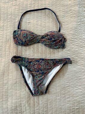 Ella Moss Navy Paisley Bandeau Bikini Set with Multi-Color Print